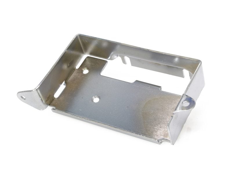 Aluminium motorcycle battery box for Revelry Motorcycles, rugged and durable design.