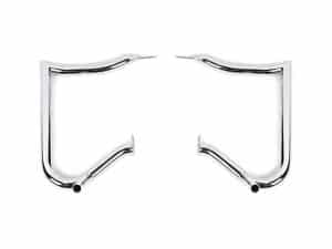 Polished chrome motorcycle exhaust pipes for Revelry Motorcycles.