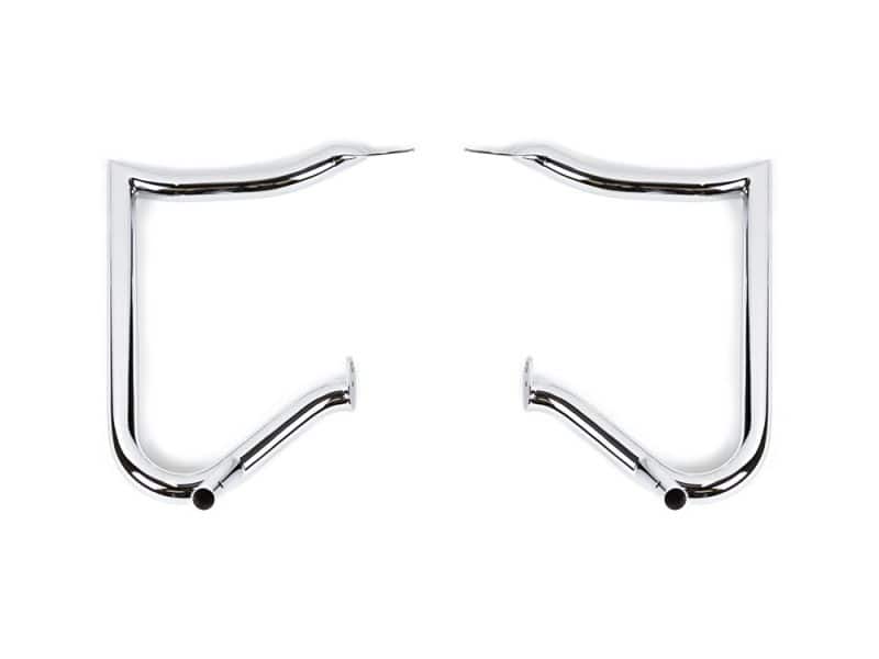 Polished chrome motorcycle exhaust pipes for Revelry Motorcycles.