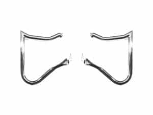 Shiny metal motorcycle handlebar, sleek design for custom Harley or cruiser bikes.