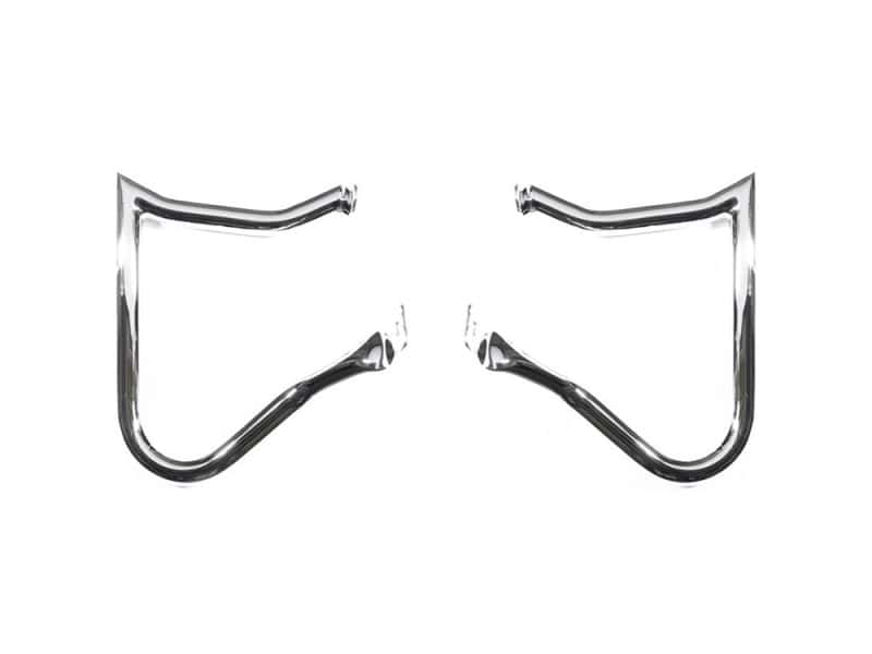Shiny metal motorcycle handlebar, sleek design for custom Harley or cruiser bikes.