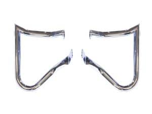 Shiny chrome motorcycle handlebar grips for stylish riding.