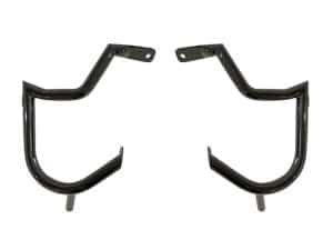 Heavy-duty motorcycle crash bars in black for enhanced protection.