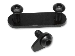 Black motorcycle mount hardware with screws for Revelry Motorcycles bikes.