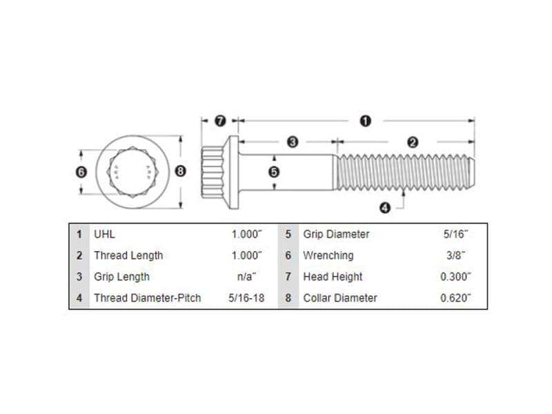 High-quality motorcycle fastener technical drawing with detailed dimensions for Revelry Motorcycles parts.