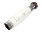 Light motorcycle exhaust pipe with heat wrap, used for custom bike builds.