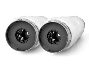 High-performance motorcycle exhaust mufflers for Revelry Motorcycles and custom bike builds.