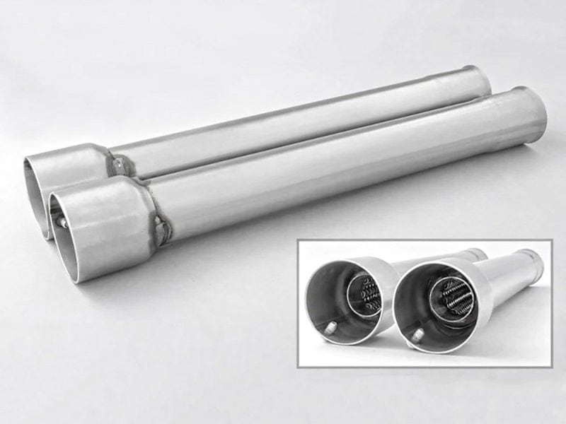 Aluminium motorcycle exhaust pipes with internal baffles for high performance.