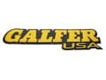GALFER USA motorcycle logo, yellow and black graphic sticker, riding accessories, custom design, street bike decals.