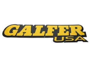 GALFER USA motorcycle logo, yellow and black graphic sticker, riding accessories, custom design, street bike decals.