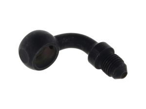 Rubber motorcycle brake or clutch hose fitting, black colour, durable motorcycle component.