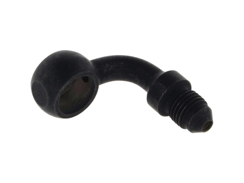 Rubber motorcycle brake or clutch hose fitting, black colour, durable motorcycle component.