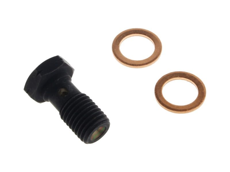 Bolt with two copper washers, motorcycle brake or clutch parts.