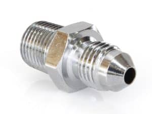High-performance motorcycle fitting, shiny metal connector for Revelry Motorcycles.