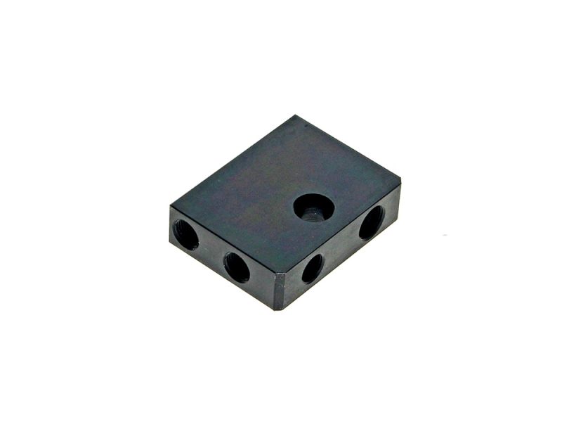 Metal motorcycle engine mount block for Revelry Motorcycles, durable and reliable.