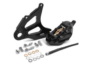 Right Hand Rear 4 Piston Caliper & Mounting Bracket - Black. Fits Softail 2018up