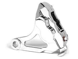 Right Hand Rear 4 Piston Caliper & Mounting Bracket - Chrome. Fits Softail 2000-2007.