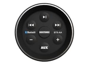Bluetooth motorcycle speaker control remote, compact design for Revelry Motorcycles.