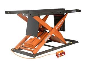 Heavy-duty motorcycle lift table for mechanics and repairs, durable and reliable.