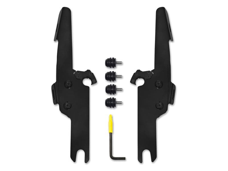 Black Batwing Fairing Trigger-Lock Mounting Hardware. Fits Road King Custom 2004-2007 & Road King Special 2017up. Fork seal protector kit for motorcycle front forks, black aluminium, Revelry Motorcycles accessories.