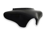 Black motorcycle front fairing for custom cafe racer builds.