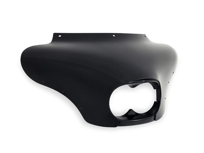 Black motorcycle headlight cowl for Harley Davidson bikes.