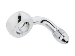 Polished chrome motorcycle exhaust pipe fitting for Revelry Motorcycles.