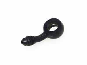 Black motorcycle oil filler cap with threaded base and eyelet design.