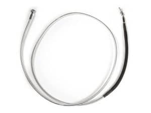 Flexible motorcycle brake or clutch cable with metal fittings for Revelry Motorcycles.