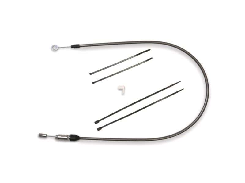 Flexible motorcycle speedometer cable with hardware kit for Revelry Motorcycles.