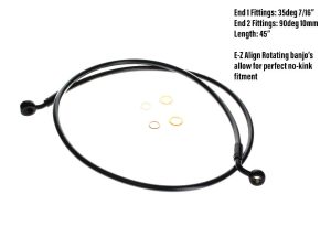 Lightweight black fork steering lock cable for motorcycles and bikes, with rotating banjo fittings.