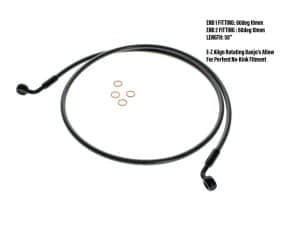 Flexible black motorcycle communication cable with assorted washers for Revelry Motorcycles.