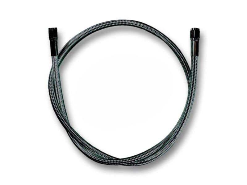 62in. Universal Brake Line - Black Pearl. Braided motorcycle brake line for Revelry Motorcycles, durable and flexible.