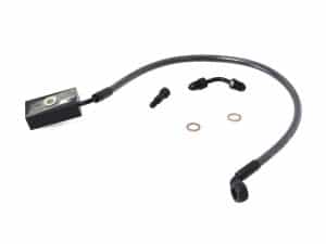 High-performance motorcycle part with hoses and fittings for Revelry Motorcycles.