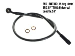 Flexible motorcycle brake or clutch cable with universal fittings, 24-inch length.