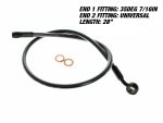 Flexible motorcycle oil fuel line hose with brass fittings and washers, universal size, ideal for motorcycle maintenance and repair.