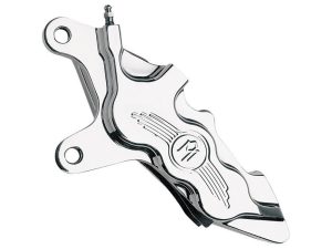 Left Hand Front 6 Piston Caliper - Chrome. Fits Softail 2000-2014, Dyna 2000-2017, Touring 2000-2007 & Sportster 2000-2007.