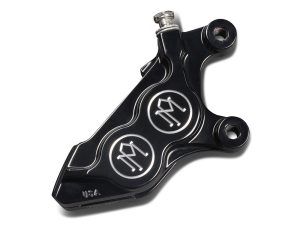Right Hand Front 4 Piston Caliper - Black Contrast Cut. Fits Softail 2015up, V-Rod 2006-2017, Touring 2008up & Sportster 2014-2021