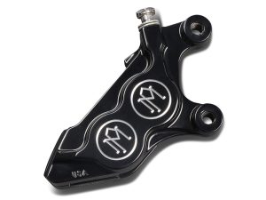 Left Hand Front 4 Piston Caliper - Black Contrast Cut. Fits Softail 2015up, V-Rod 2006-2017, Touring 2008up & Sportster 2014-2021