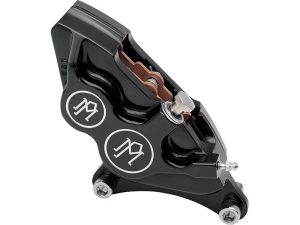 Right Hand Front 4 Piston Caliper - Black Contrast Cut. Fits most Big Twin 1984-1999 with 11.5in. Disc Rotor.