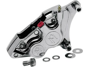 Right Hand Front 4 Piston Caliper - Chrome. Fits most Big Twin 1984-1999 with 11.5in. Disc Rotor.
