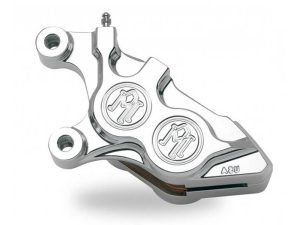 Left Hand Front 4 Piston Caliper - Chrome. Fits Softail 2000-2014, Dyna 2000-2017, Touring 2000-2007 & Sportster 2000-2007 Models with 11.5in. Disc Rotor.