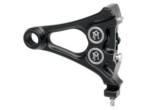 Right Hand Rear Integrated 4 Piston Caliper & Mounting Bracket - Black Contrast Cut. Fits Softail 2008-2017 & New Phatail Kits with 25mm Axle.