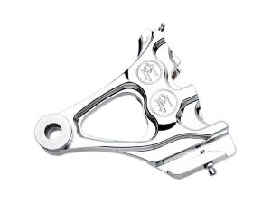 Right Hand Rear Integrated 4 Piston Caliper & Mounting Bracket - Chrome. Fits Softail 2000-2007.