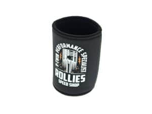 Neoprene motorcycle handlebar grip cover with Rollies Speed Shop branding.