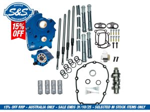 Cam Chest Kit with 465C Chain Drive Camshafts & Chrome Pushrod Covers. Fits Touring 2017up & Softail 2018up with Oil Cooled Engines.