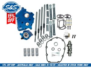 Cam Chest Kit with 475C Chain Drive Camshafts & Chrome Pushrod Covers. Fits Touring 2017up & Softail 2018up with Oil Cooled Engines.