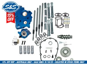 Cam Chest Kit with 475G Gear Drive Camshafts & Chrome Pushrod Covers. Fits Touring 2017up & Softail 2018up with Oil Cooled Engines.