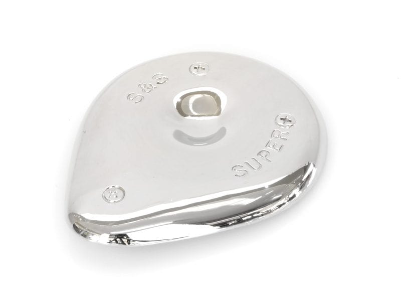 Polished motorcycle bell with "Surper S" engraving for stylish riding safety.
