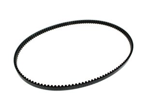 Steel motorcycle drive belt pulley, durable black metal component for motorcycle maintenance.